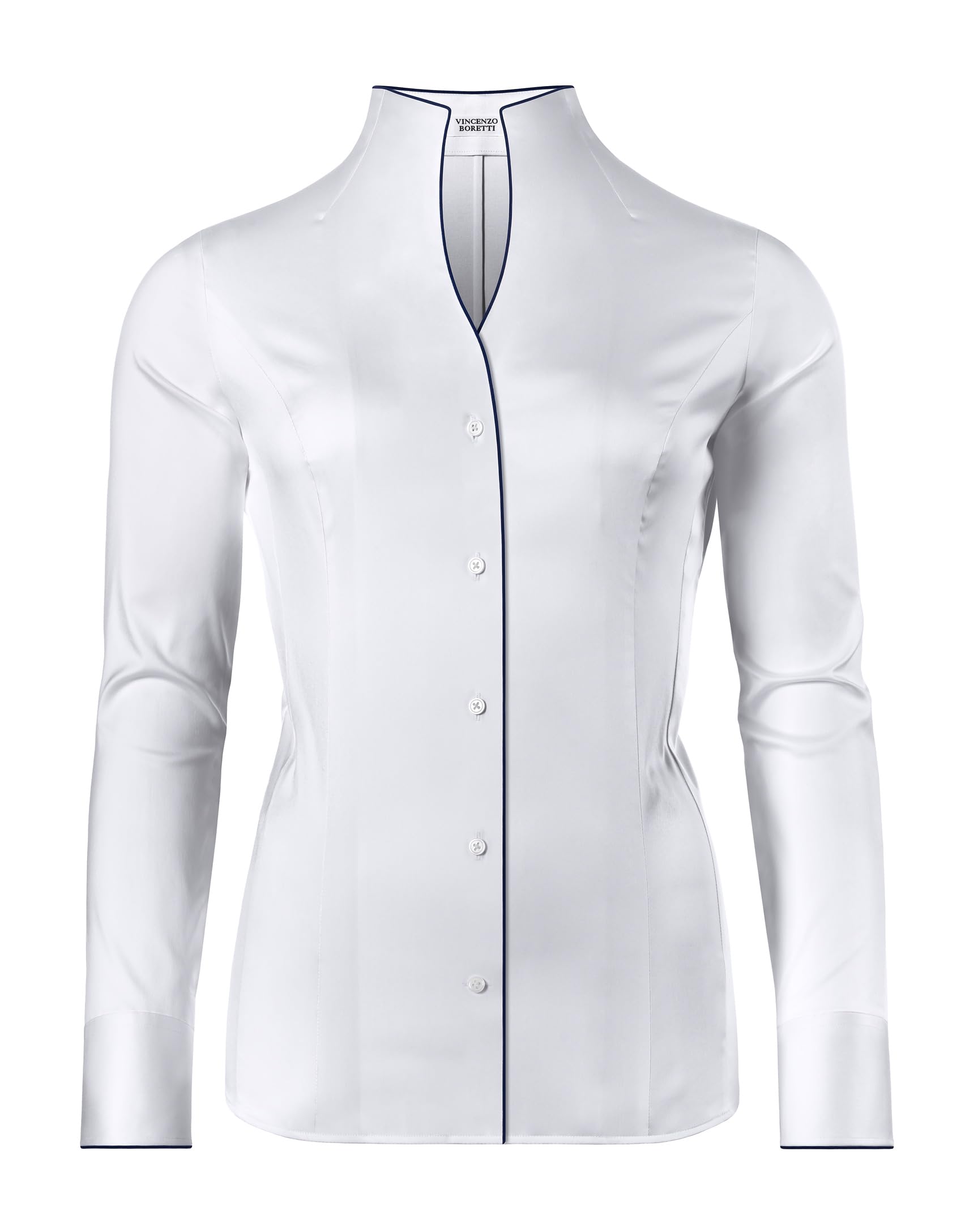 Vincenzo Boretti Blouse, Slim-Fit/Slim Fit, Elastic, Stand-up Collar - Easy Iron