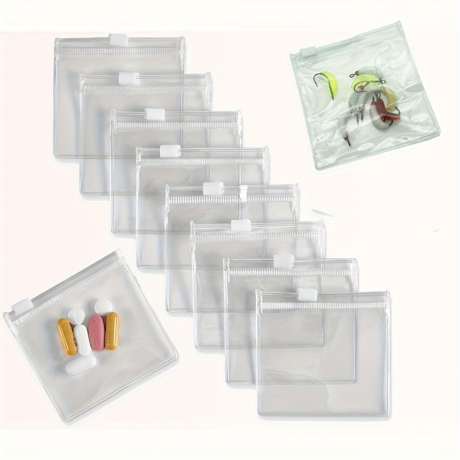 10 Pack 8 x 8 cm Clear Storage Bags: Reusable Self Sealing Pill Pouches for Jewe