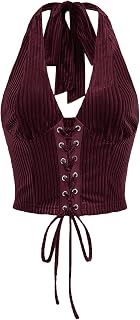 Verdusa Women's Western Halter Corset Tops Lace Up Backless Crop Top
