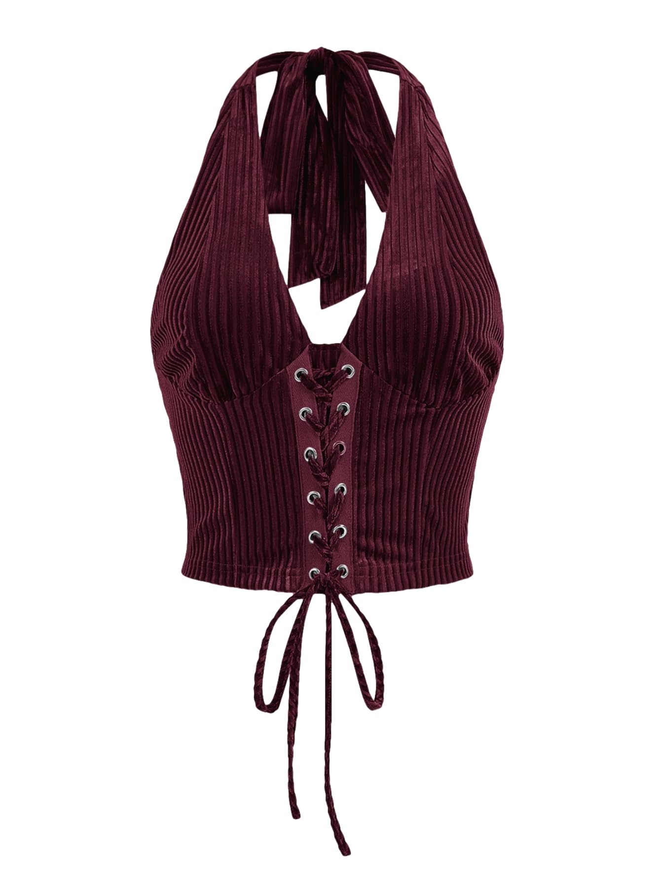 Verdusa Women's Western Halter Corset Tops Lace Up Backless Crop Top