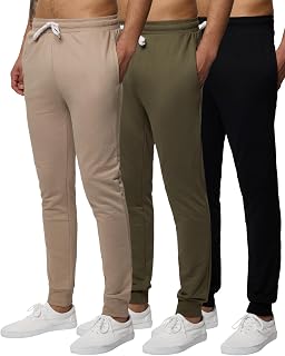 Real Essentials 3 Pack: Men's French Terry Fleece Active Casual Jogger Sweatpants with Pockets (Available in Big & Tall)