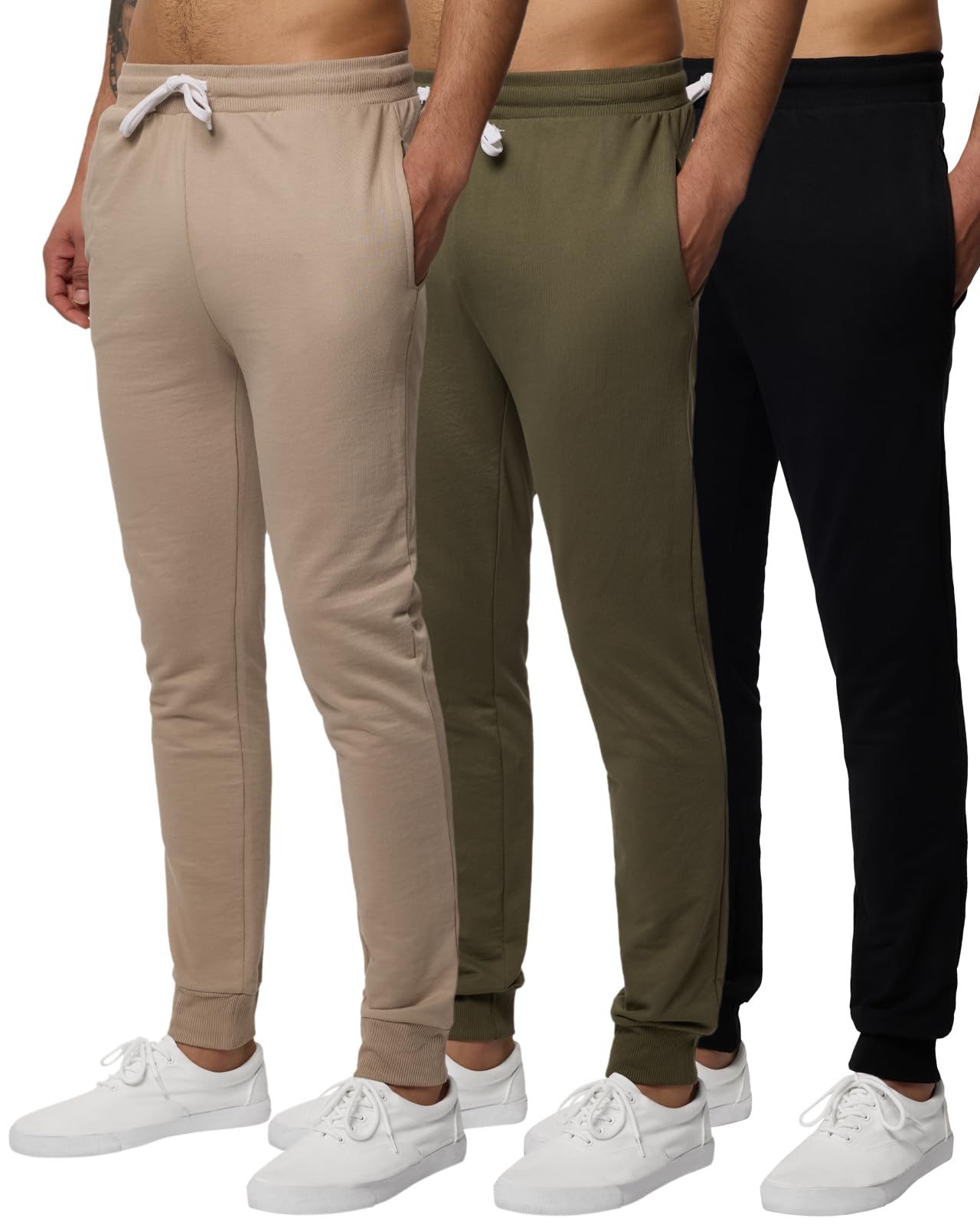 Real Essentials 3 Pack: Men's French Terry Fleece Active Casual Jogger Sweatpant