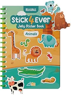Stick4Ever Jelly Sticker Book® - for Kids - Waterproof, Easy to Clean Reusable Sticker Book for Toddlers- Reusable Road Trip Activities for Kids - Stocking Stuffers for Toddlers (Animals)