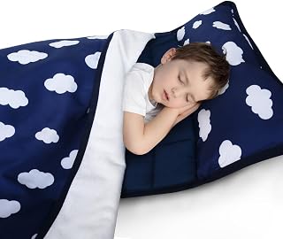 Nap Mat, Toddler Nap Mat, Dark Blue, 50" x 21" | Removable Pillow and Blanket, For Daycare Preschool Kindergarten, Portable Travel Sleeping Bag, Super Soft &amp; Cozy