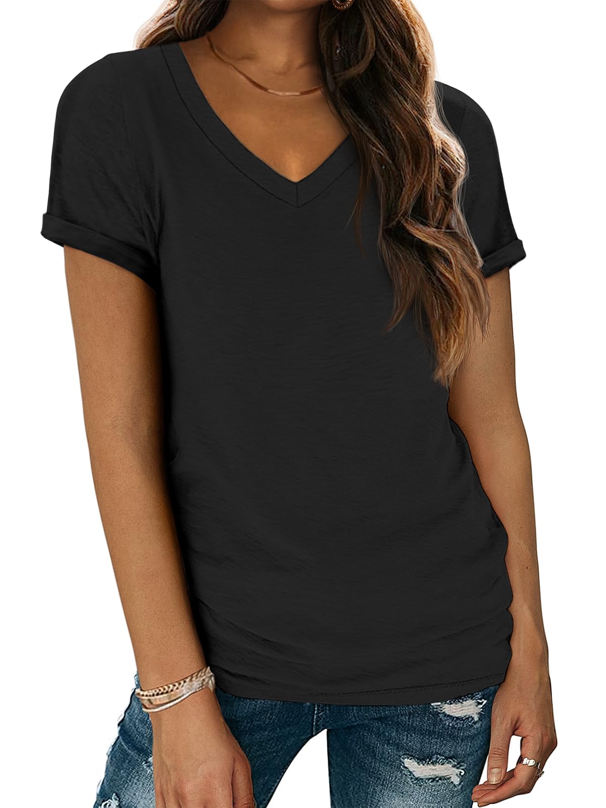 ATHMILE T Shirt Short Sleeve V Neck T Shirts for Women Fashion Tops Fashion Ligh