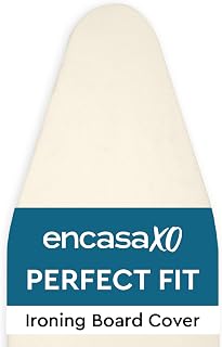 Encasa XO Ironing Board Cover and Pad 49"x18" Wide, Scorch Resistant | 100% Cotton Fabric | Extra Thick Fiber Cushioning Covers | Heat Reflective Padding | Elastic Bungee Cord - Natural