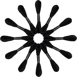 Embroidery Thread, 12 Skeins Cotton Embroidery Floss, Black | Soft Cross Stitch Threads for Friendship Bracelet String, Art, Craft, Sewing