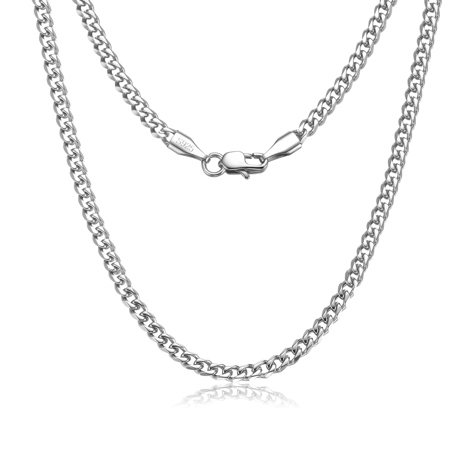 3.5mm Cuban Link Curb Chain Necklace for Women Men 925 Sterling Silver Plated St