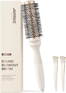 AIMIKE NaturaVol Round Brush for Blow Out, Small Round Hair Brush for Short Hair, Nano Thermal Ceramic Tech Hairbrush for Blow Drying & Curling, with 2 Clips (32mm Barrel, 53mm Bristle)