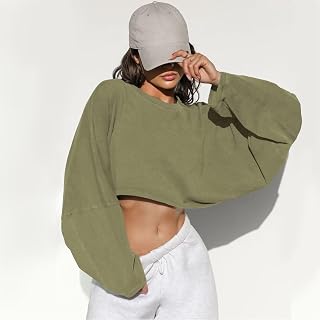 Womens Long Sleeve Crop Tops Workout Athletic Gym Crop Tops