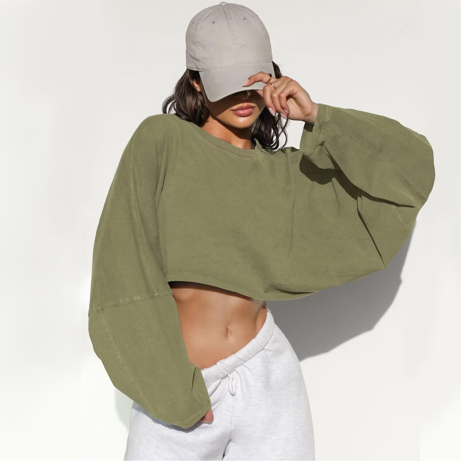 Womens Long Sleeve Crop Tops Workout Athletic Gym Crop Tops