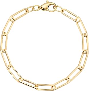 Italian 1/200 14K Yellow Gold Overlay Paperclip Link Bracelet 4 mm 7 Inch Paper Clip for Men and Women Pulsera Oro Made in Italy