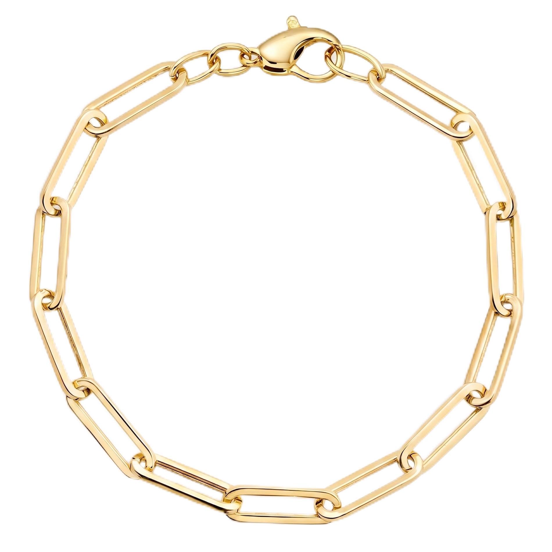 Italian 1/200 14K Yellow Gold Overlay Paperclip Link Bracelet 4 mm 7 Inch Paper 