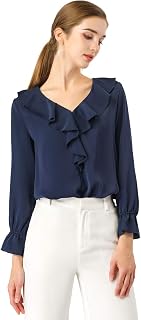 Allegra K Women Elegant Ruffle V Neck Sleeve Blouse for Business Work