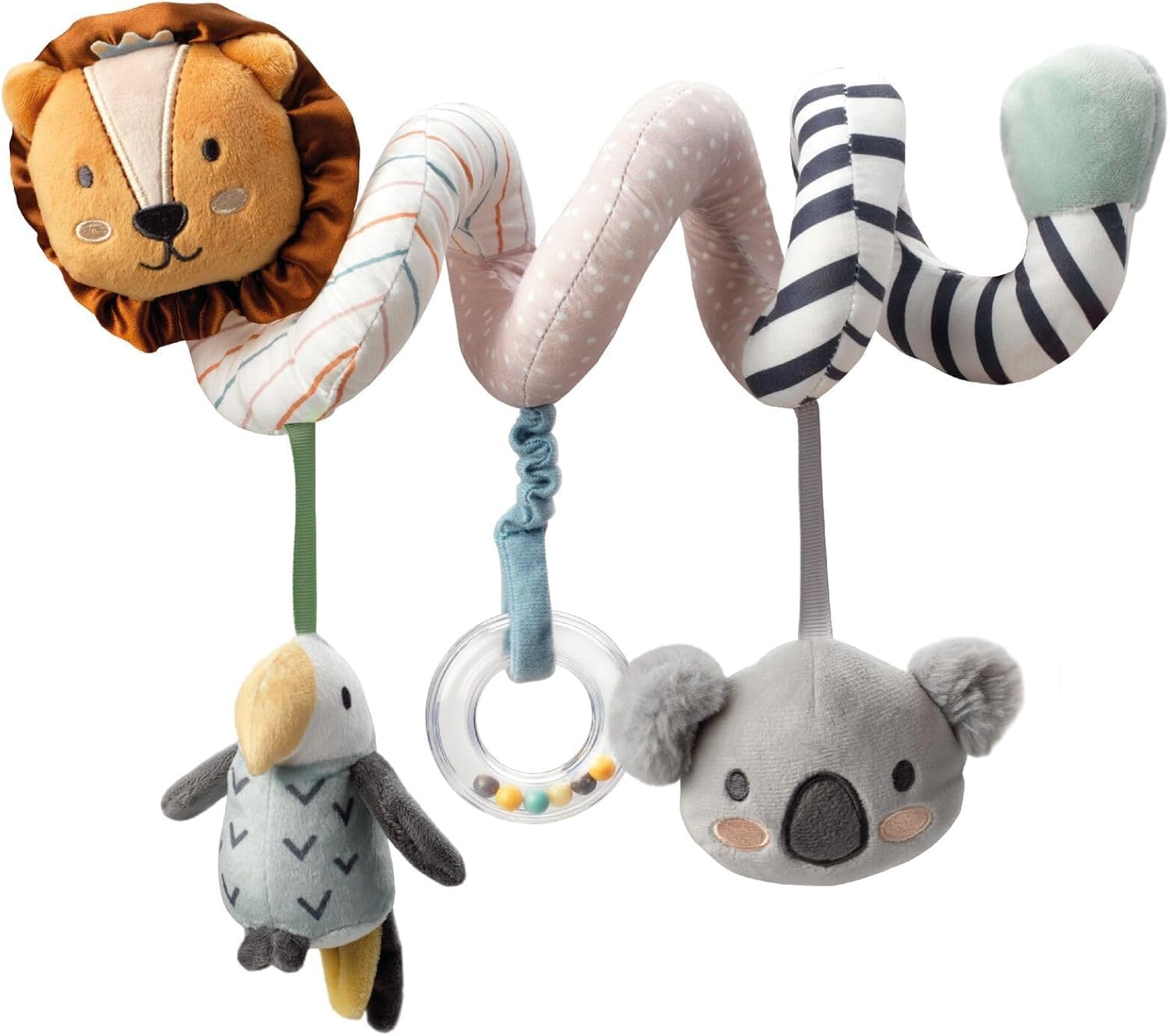 Nuby Baby Pram Spiral, Sensory Colourful Plush Toy, 0M+, Animal Adventures | Mul