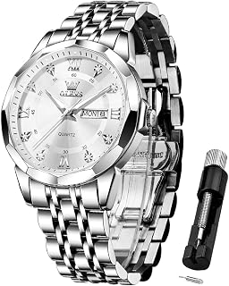 OLEVS Mens Luxury Casual Diamond Watches Big Dial Stainless Steel Waterproof Business Dress Analog Luminous Date Display