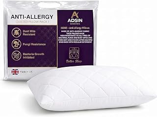 Hotel Quality Quilted Pillows Pack of 1 Anti Allergy Bounce Back Bed Pillows with Soft Touch Quilted Cover – Breathable Hollowfibre Filling for Side, Back & Stomach Sleepers