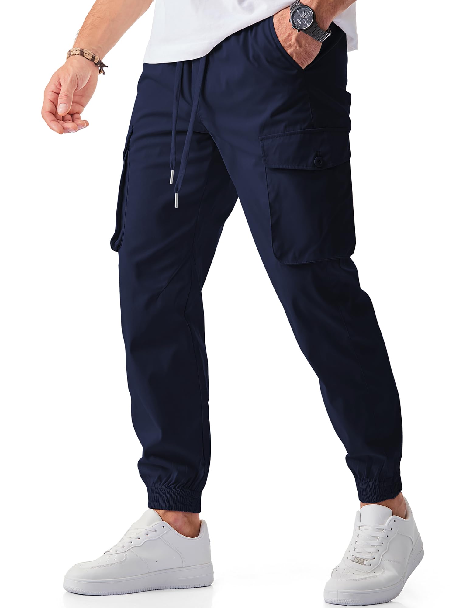 JMIERR Men's Casual Cargo Joggers Pants Stretch Elastic Waist Drawstring Tapered