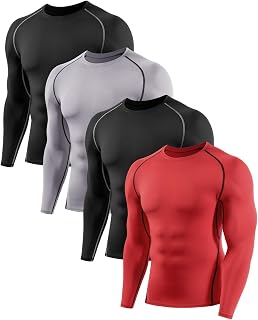 4 Pack Compression Shirts Men Long Sleeve Workout Underhirts Athletic Running Base Layer Rash Guard T-Shirts