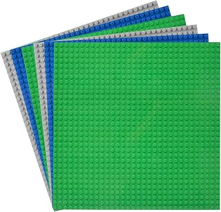 HUIZDQ 6 Packs Classic Baseplates, 25.5 x 25.5 cm, Building Block Baseplates, Compatible with All Major Brands, Base Plate for Construction (Green Gray Blue)