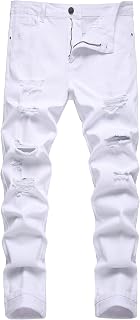 DANT BULUN Mens Ripped Distressed Slim Fit Straight Leg Denim Jeans