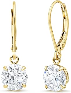 MAX + STONE 14k Gold Leverback Cubic Zirconia Dangle Earrings for Women | Real Gold Dangle Earrings |14k Gold Earrings for Women | CZ Cubic Zirconia Drop Earrings