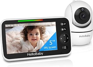 HelloBaby HB6550 Baby Monitor with Camera and Night Vision, 5" Split Screen | Secure No WiFi Video Monitoring, Easy Travel Setup, 30H Battery, 2-Way Audio, VOX, 1000ft Range, PTZ, Temp Alert, 8 Lullabies