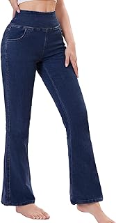 Women's Elastic Waist Jeggings High Waisted Bootcut with Pockets Flared Fashion Slim Denim Pants Leggings Wide Stretch Wide Leg