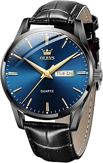 OLEVS Herrenuhren Braune Lederarmband Quarz Uhr Männer mit Wochentag Datum Wasserdicht Leuchtende Klassische Elegantes Armbanduhr Geschenk