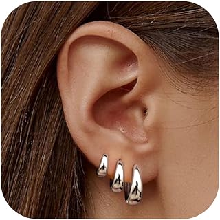 Hoop Earrings for Women Stackable Gold Silver Huggie Earring Set 3 Pairs
