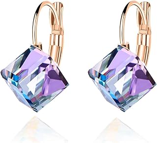 EVEVIC Austrian Crystal Cube Drop Leverback Earrings for Women