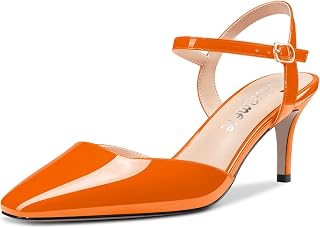 Castamere Women's Stiletto Mid Heel Square Toe Pumps Ankle Straps Slingback Wedding Office Dress 6.5 CM Heels
