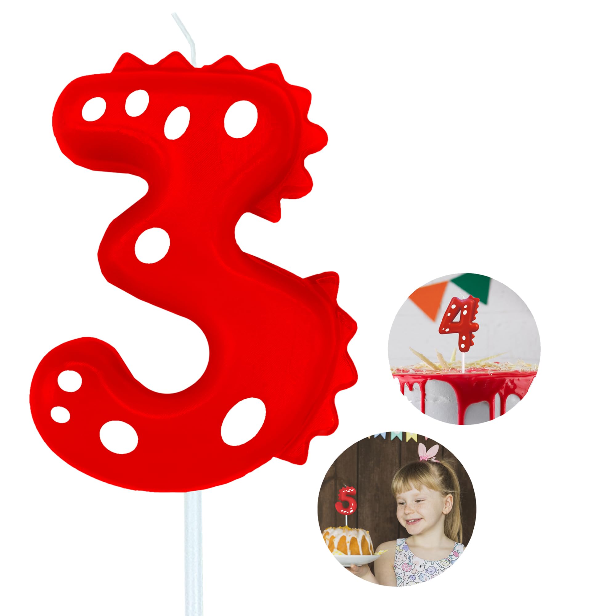 Number Birthday Candles(3 Candle Red) Dinosaur Shape Number Happy Birthday Cake 