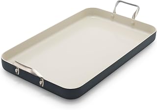 GreenPan 18" x 11" Ceramic Nonstick Double Burner Griddle Pan, Black