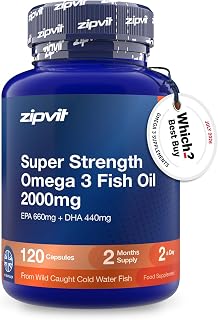 Zipvit Omega 3 Fish Oil 2000mg - EPA 660mg DHA 440mg - 120 Softgels | From Wild Caught Cold Water Fish - Supports Heart, Brain & Vision - Friend of the Sea Certified - 2 Months Supply
