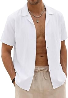 Halfword Linen Shirt Men Short Sleeve Summer Casual Coton Buttons Shirt Loose Beach Wedding White Shirt