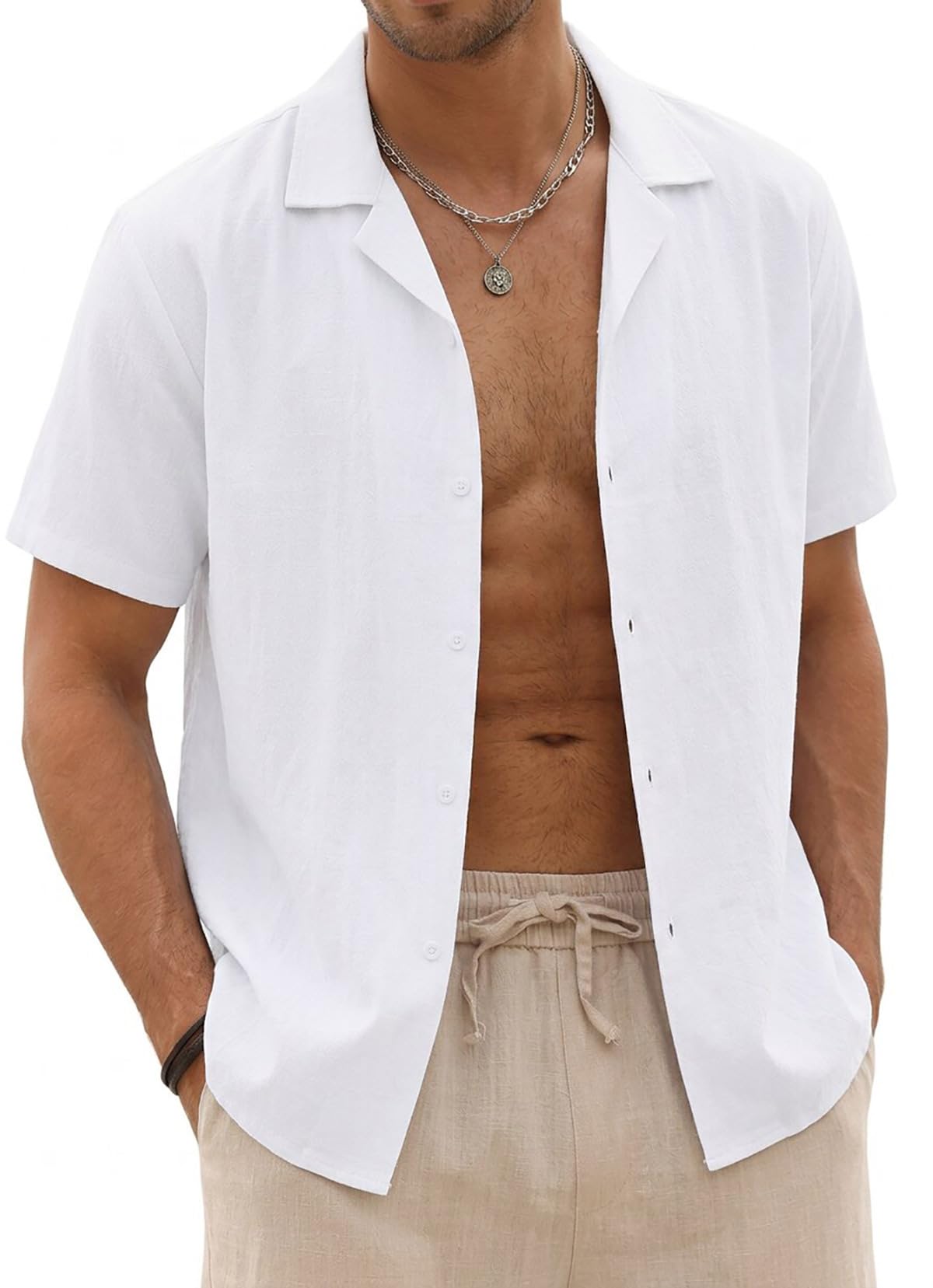 Halfword Linen Shirt Men Short Sleeve Summer Casual Coton Buttons Shirt Loose Be