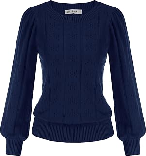 GRACE KARIN Women's Elegant Long Sleeve Round Neck Solid Color Sweater