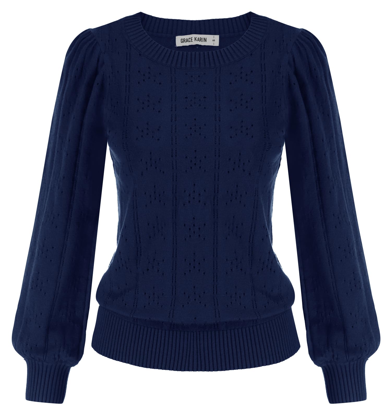 GRACE KARIN Women's Elegant Long Sleeve Round Neck Solid Color Sweater