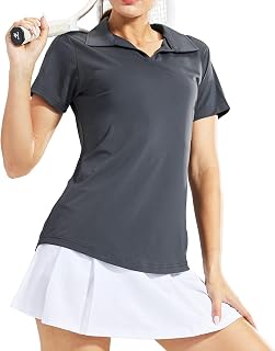 MIER Womens Golf Shirts - V Neck UPF 50+ Dry Fit Tennis Polo