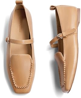 Coutgo Mary Jane Ballerine da donna con punta quadrata senza lacci, comode, eleganti, da lavoro, ufficio