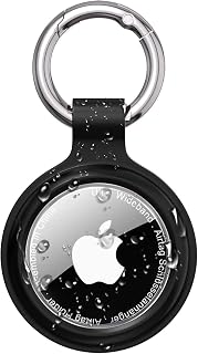 PESTON AirTag Holder Keyring, IP67 Waterproof Case for Apple AirTag 1 & 2 | Clear TPU lid, 2.5 mm silicone clasp; zinc alloy key ring; snug, secure fit; keys, luggage, bags; AirTag not included