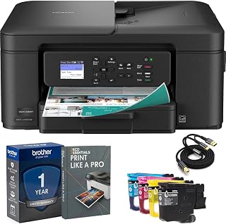 Brother MFC-J1360DW Color Inkjet All-in-One Wireless Printer for Home Office, Print Scan Copy, Mobile Printing with USB Printer Cable and Print Like a Pro eBook Guide Bundle