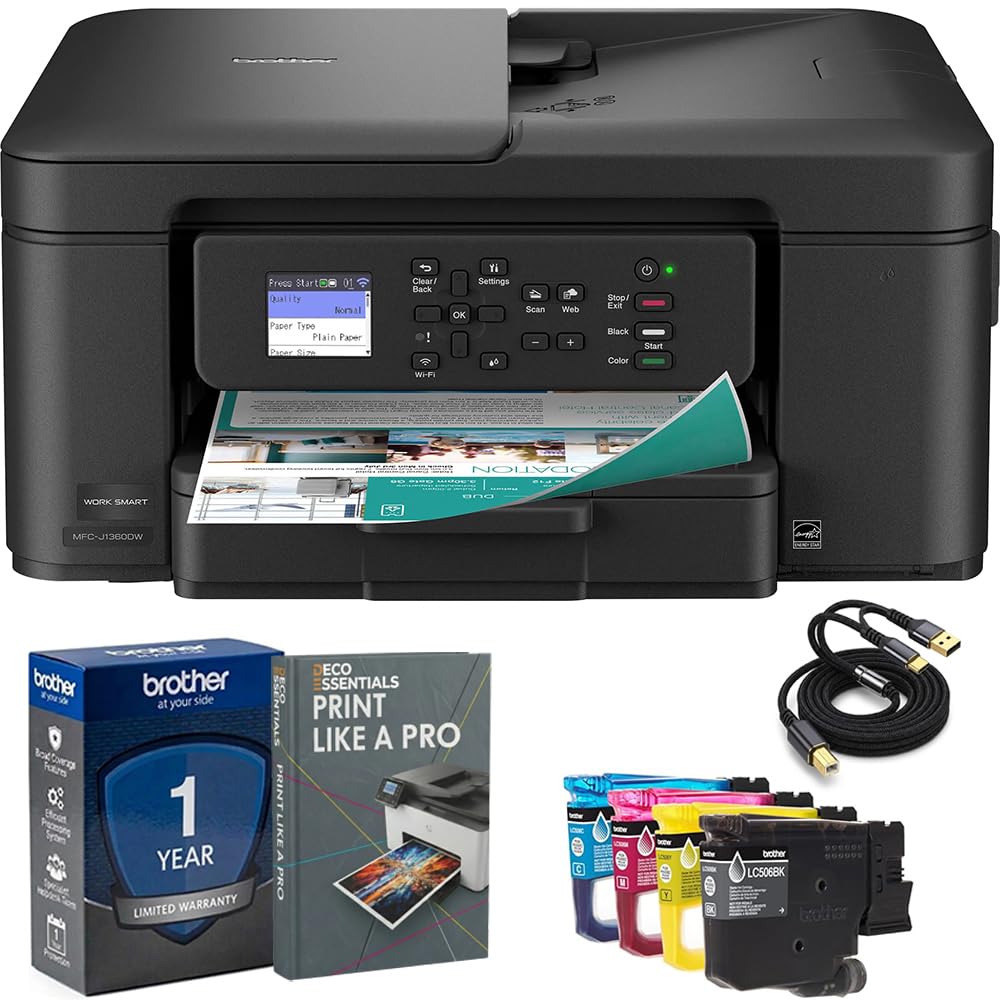 Brother MFC-J1360DW Color Inkjet All-in-One Wireless Printer for Home Office, Pr