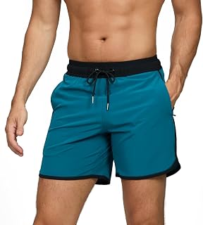 Badeshorts Herren Badehose Männer Schwimmshorts Retro Bademode Surf Sport Shorts Kurz Strandshorts Kordelzug Trainingsshorts mit Reißverschlusstasche und Netz