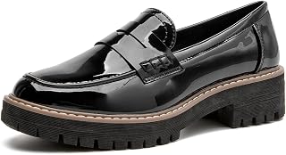 Womens Loafers Patent Leather Comfortable Platform Penny for Work Office