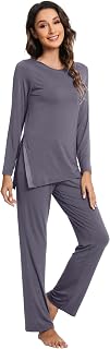 WiWi Womens Viscose from bamboo Pajamas Set Long Sleeve Top with Pants Sleepwear Soft Knit Pajama Pjs Lounge Sets Loungewear S-XXL