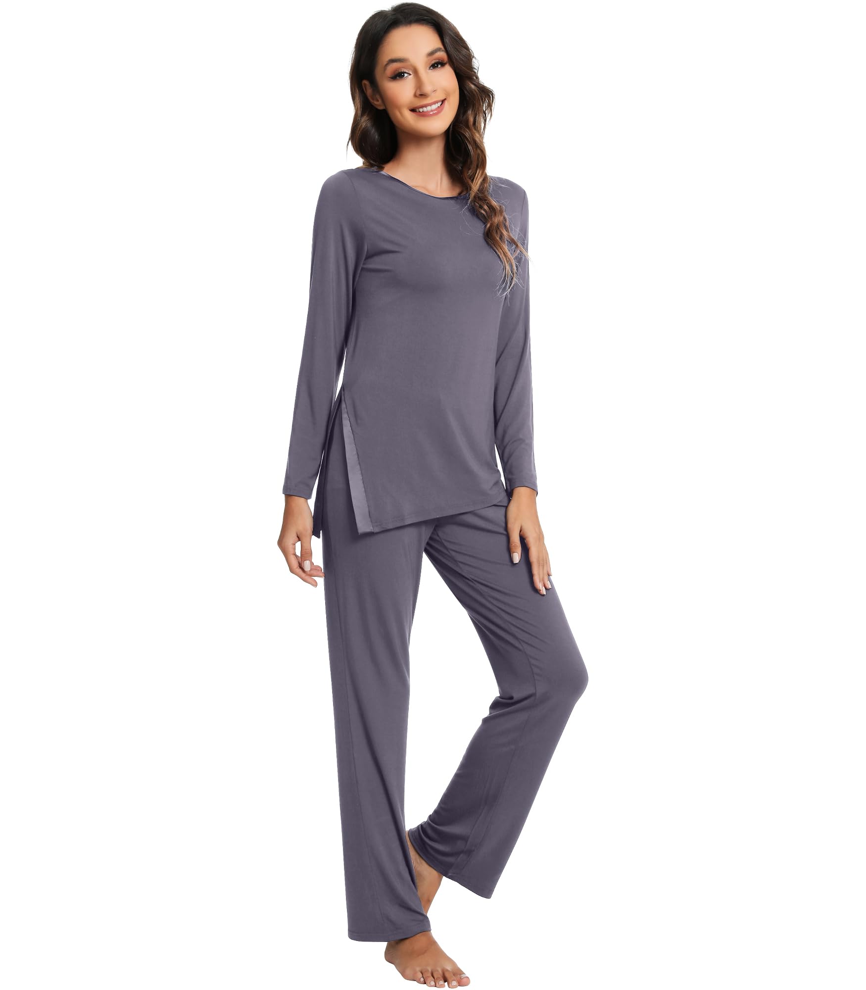 WiWi Womens Viscose from bamboo Pajamas Set Long Sleeve Top with Pants Sleepwear