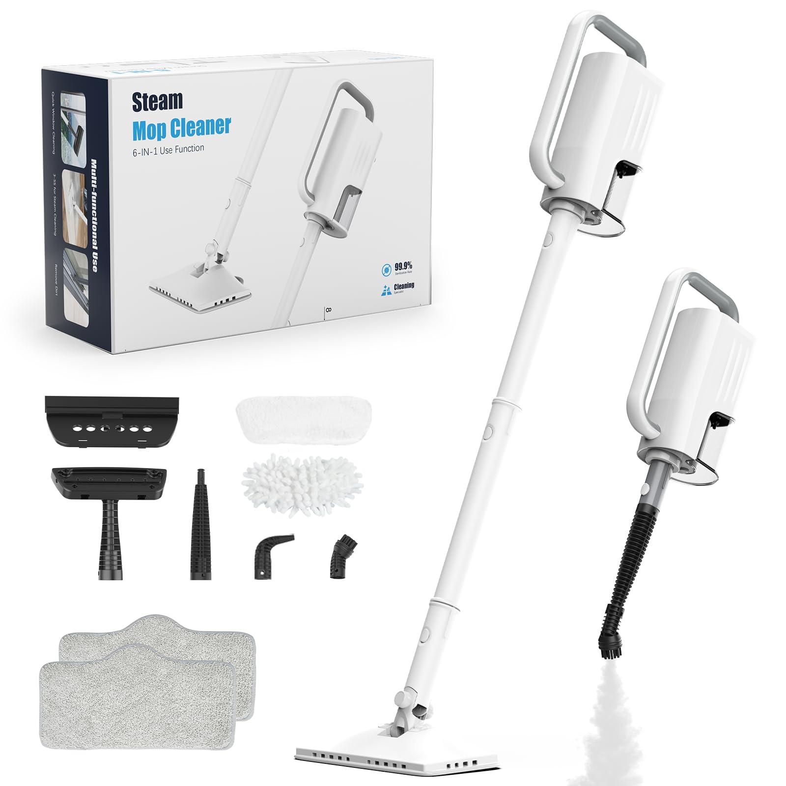 6-in-1 Steam Mop, 1200W Rotated Steam Cleaner for Home, 2 Modes, 400ML Removable