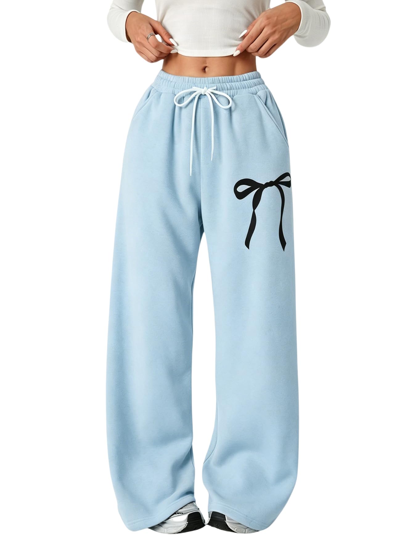 Verdusa Girl's Bow Baggy Sweatpants Wide Leg Athletic Pants with Pockets